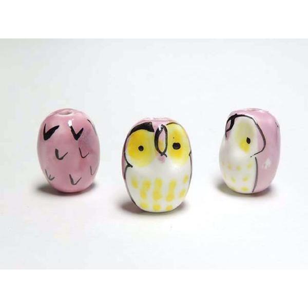 Rakuten - ◇陶器ビーズ◇フクロウ 約22×17mm ピンク　10個06-1100