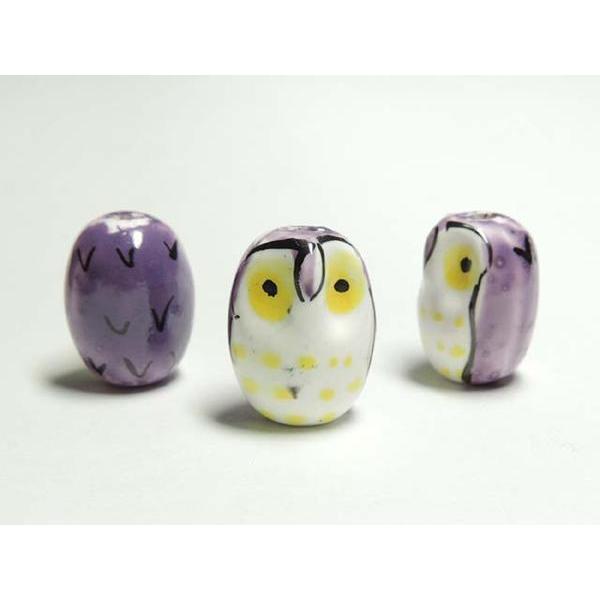 Rakuten - ◇陶器ビーズ◇フクロウ 約22×17mm パープル10個06-1101