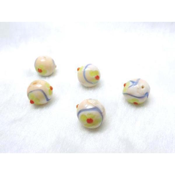 Rakuten - ◇トンボ玉◇連販売◇花模様　ラウンド 約12mm ピンク　06-1136