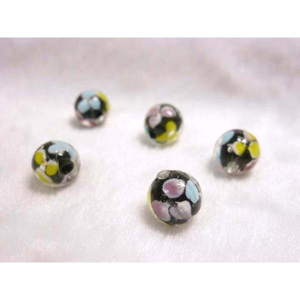 乐天商城 - ◇トンボ玉◇連販売◇花模様　ラウンド約12mm 黒 06-1144