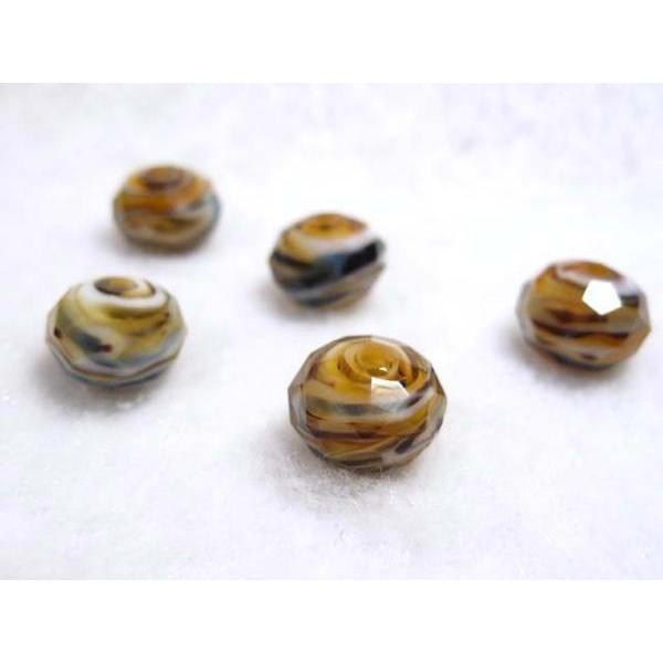 樂天商城 - ◇トンボ玉連◇縞模様 約12mm ボタンカット 茶 06-1174