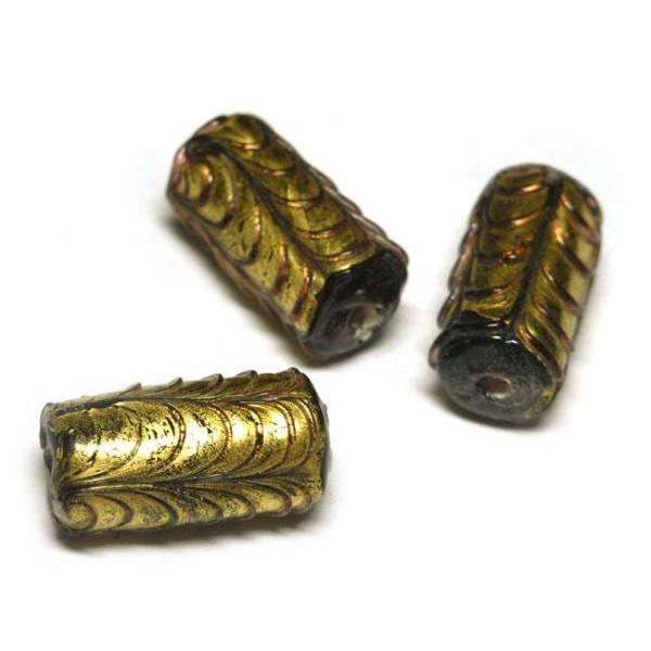 Rakuten - ◇箔入りトンボ玉◇円柱 黒 約18×10mm 約9粒 ブラック 06-1201