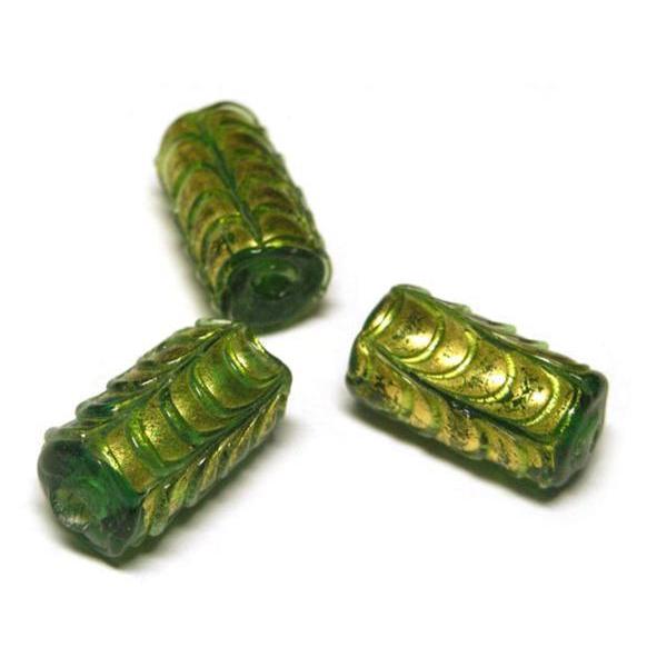 Rakuten - ◇箔入りトンボ玉◇円柱 緑 約18×10mm 約9粒 グリーン 06-1203