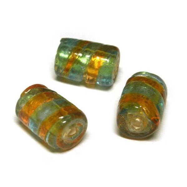 Rakuten - ◇箔入りトンボ玉◇円柱 約15×9mm 約9粒 ストライプ 06-1207