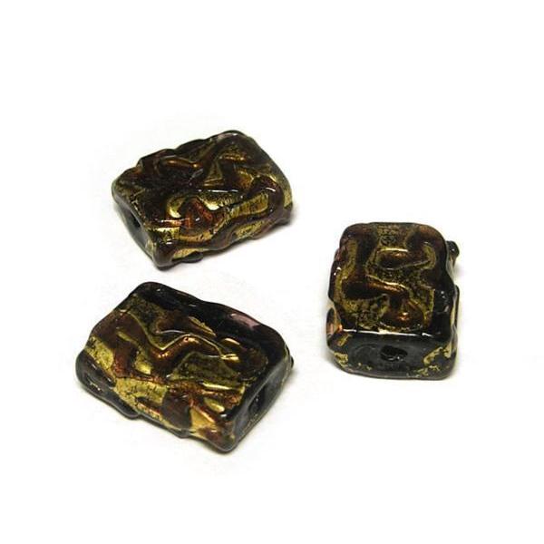 ◇箔入りトンボ玉◇四角 約17×13mm 約9粒 ブラック 06-1208