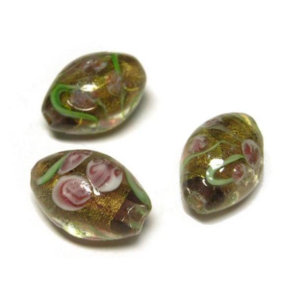 乐天商城 - ◇箔入りトンボ玉◇オーバル 約17mm 約9粒 花 パープル 06-1217