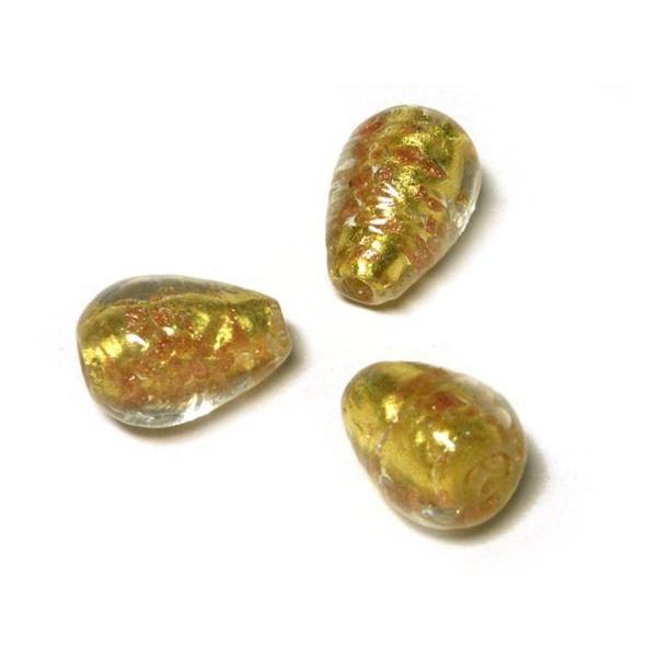 Rakuten - ◇箔入りトンボ玉◇ドロップ 約17×12mm 約9粒 イエロー 06-1222