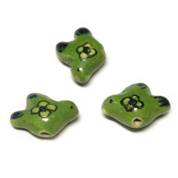 Rakuten - ◇陶器ビーズ◇花千鳥 グリーン 約12×18mm 約20粒 緑 06-1225