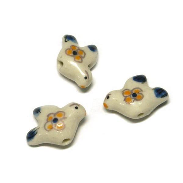 Rakuten - ◇陶器ビーズ◇花千鳥 ホワイト 約12×18mm 約20粒 白 06-1226