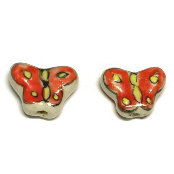 乐天商城 - ◇陶器ビーズ◇蝶 オレンジ 約13×17mm 約12粒 橙 06-1228