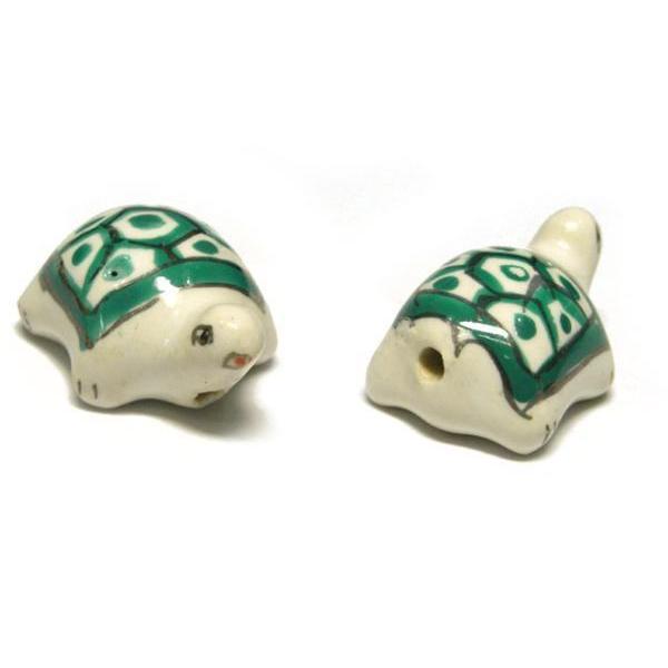 Rakuten - ◇陶器ビーズ◇亀 カメ グリーン 約24×18mm 約11粒 緑 06-1236