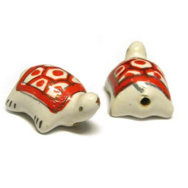 Rakuten - ◇陶器ビーズ◇亀 カメ レッド 約24×18mm 約11粒 赤 06-1237