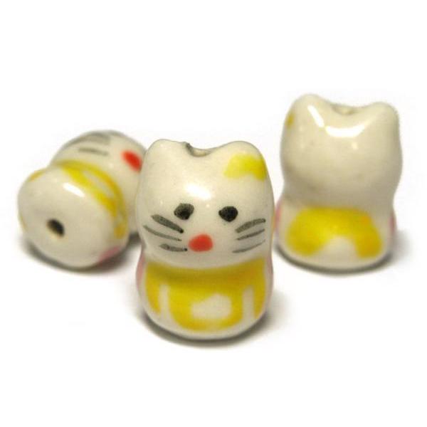 Rakuten - ◇陶器ビーズ◇猫 ネコ イエロー 約17×12mm 約12粒 黄 06-1242