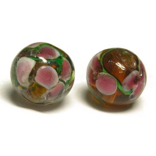 Rakuten - ◇花柄トンボ玉連◇ラウンド 約10mm 約35粒 薄茶 06-1259