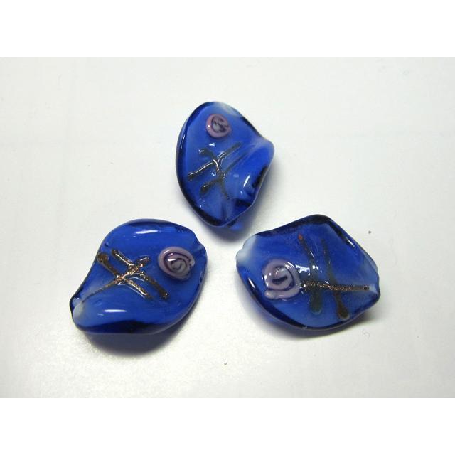 Rakuten - ◇トンボ玉連◇リーフ 花模様 青 約20×15mm 14粒 06-1316