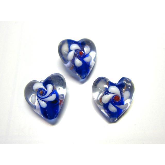 Rakuten - ◇トンボ玉連◇ハート 花模様 青 約15mm 24粒 06-1320