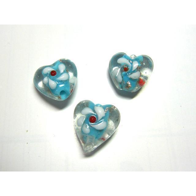 Rakuten - ◇トンボ玉連◇ハート 花模様 水色 約15mm 24粒 06-1321
