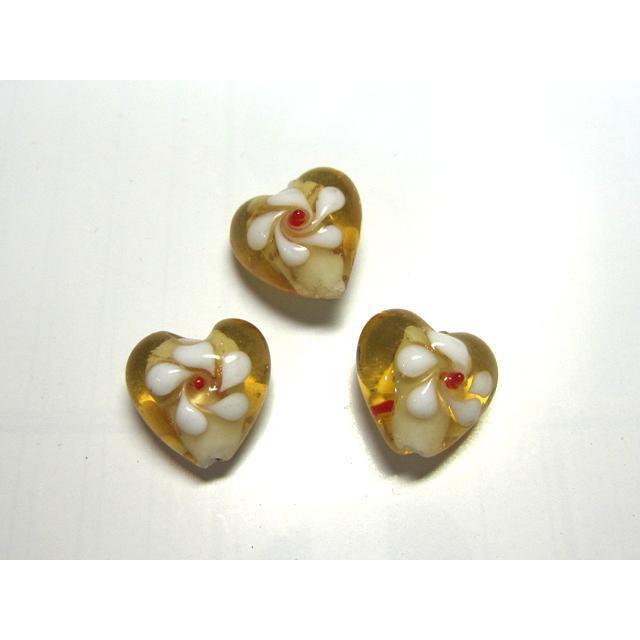 Rakuten - ◇トンボ玉連◇ハート 花模様 黄色 約15mm 24粒 06-1323