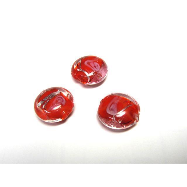 Rakuten - ◇トンボ玉連◇円盤小粒 花 箔 赤 約15mm 19粒 06-1334