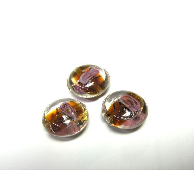 Rakuten - ◇トンボ玉連◇円盤小粒 花 箔 茶 約15mm 19粒 06-1335