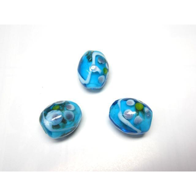 Rakuten - ◇トンボ玉連◇オーバル 花 箔 水色 約17mm 12粒 06-1343