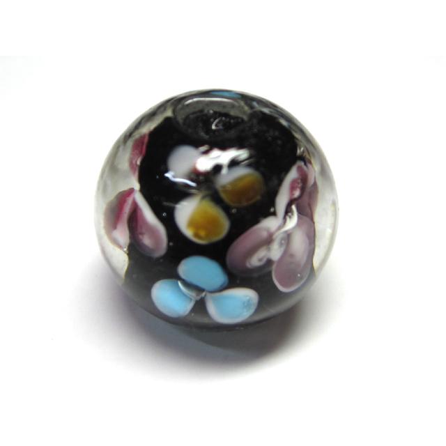 樂天商城 - ◇トンボ玉◇大玉 ラウンド 約20mm 1粒 3色花 黒 06-1369