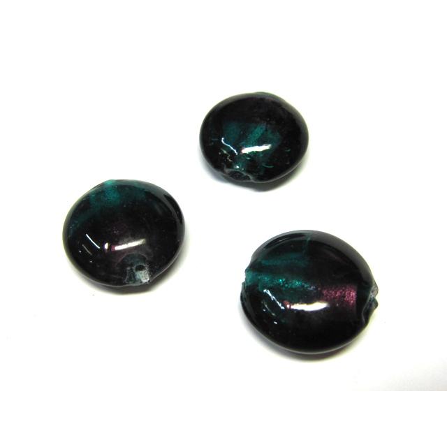 Rakuten - ◇トンボ玉連◇円盤 箔 バイカラー 緑&黒 約20mm 14粒 06-1374