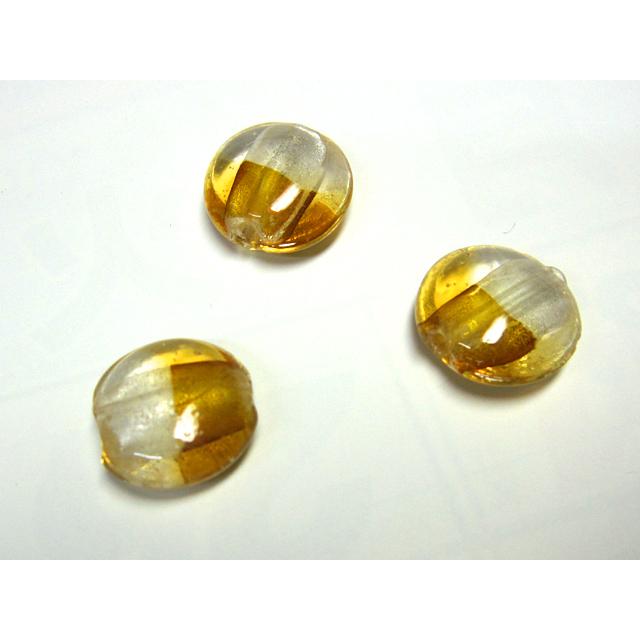 Rakuten - ◇トンボ玉連◇円盤 箔 バイカラー 黄色 クリア 約20mm 14粒 06-1377