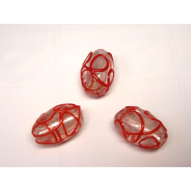 Rakuten - ◇トンボ玉連◇オーバル 箔 立体模様 大 赤 約22×15mm 10粒 06-1392