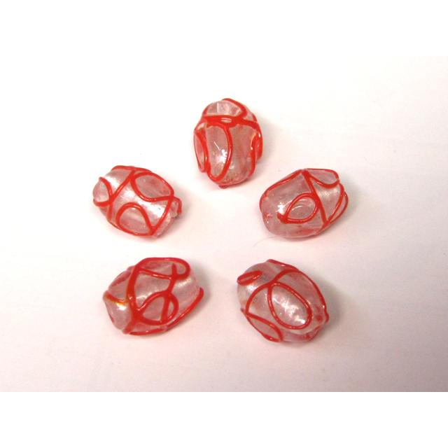 Rakuten - ◇トンボ玉連◇オーバル 箔 立体模様 小 赤 約15×11mm 15粒 06-1393