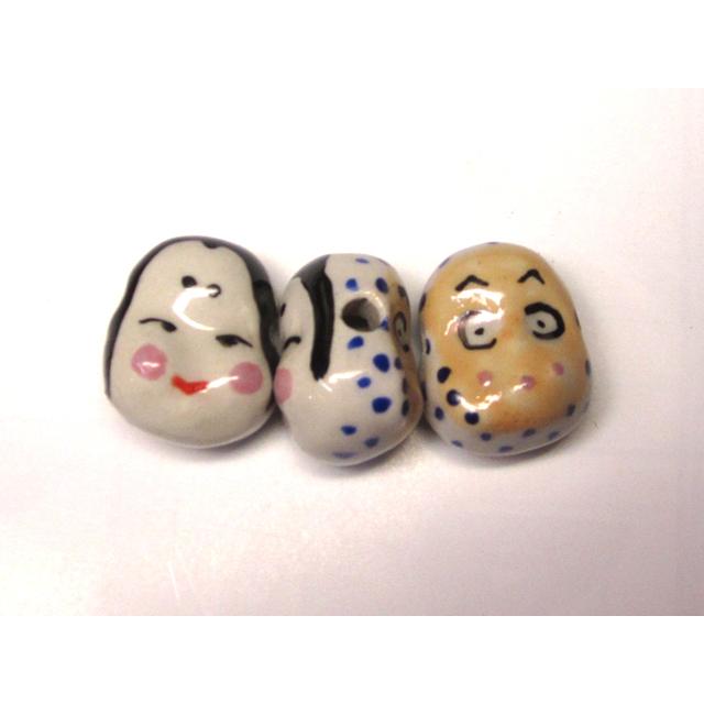 樂天商城 - ◇陶器ビーズ◇両面 おかめ ひょっとこ 横穴 約21×18mm 8粒 06-1396