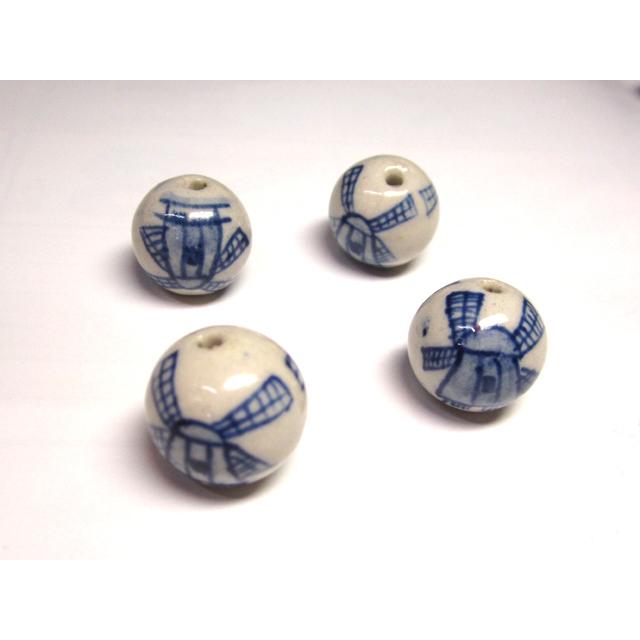 Rakuten - ◇陶器ビーズ◇青絵 染付 大玉 風車 小屋 約16mm 12粒 06-1403