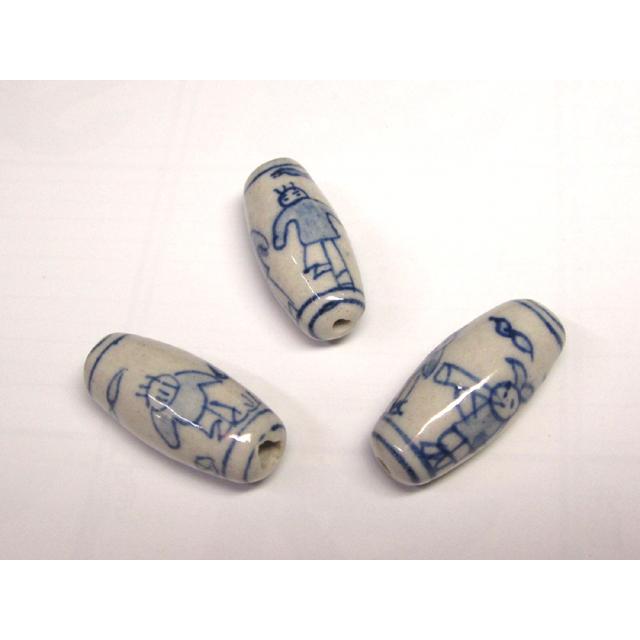 乐天商城 - ◇陶器ビーズ◇青絵 染付 オーバル 笛吹き 約28×12mm 6粒 06-1404
