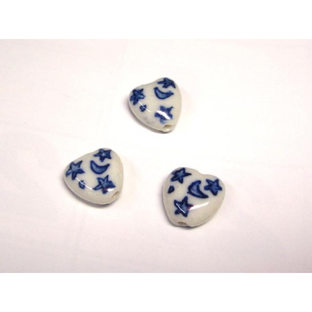 Rakuten - ◇陶器ビーズ◇青絵 染付 ハート 月 星 約15mm 12粒 06-1410