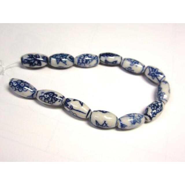 樂天商城 - ◇陶器ビーズ◇青絵 染付 ナツメ ぶどう 約16×9mm 12粒 06-1415