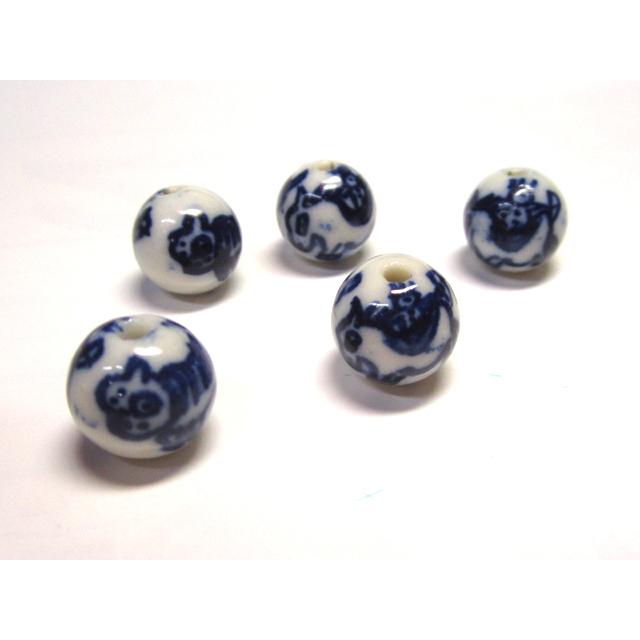 Rakuten - ◇陶器ビーズ◇青絵 染付 ラウンド 虎 馬 狩り 約12mm 16粒 06-1417