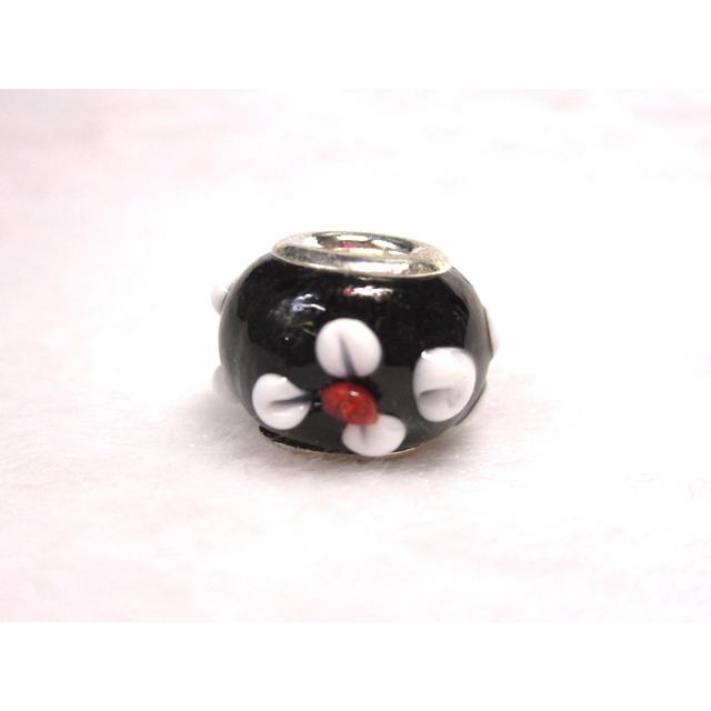 Rakuten - 大穴◆チャームビーズ◆【1個】 約10×14mm 約5mm穴 立体花模様 黒 06-1438