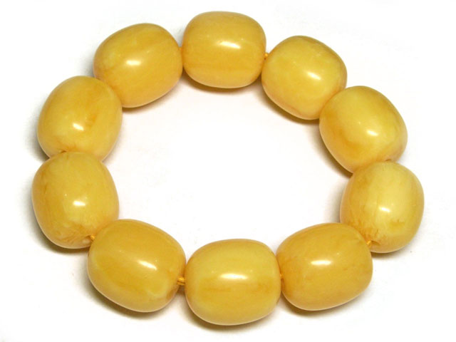 琥珀（合成） ブレスレット フリーサイズ 玉子色 20mm 俵型 アンバー 蜜蝋琥珀 アクセサリーパーツ パ..