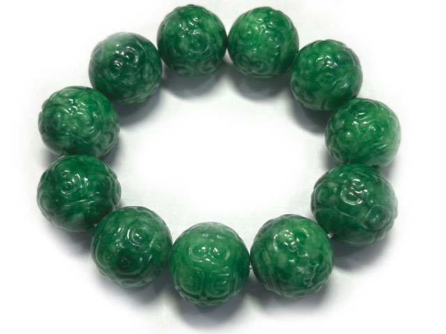 翡翠 ブレスレット ラウンド模様 マーブル グリーン 約19～20mm 緑 パワーストーン