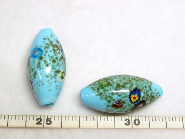 ■大粒トンボ玉■オーバル型 1粒 約40×22mm 水色 花柄 06-1084 ブルー 蜻蛉玉 とんぼ玉 ガラスビーズ アクセサリーパーツ ハンドメイド DIYの商品画像 2