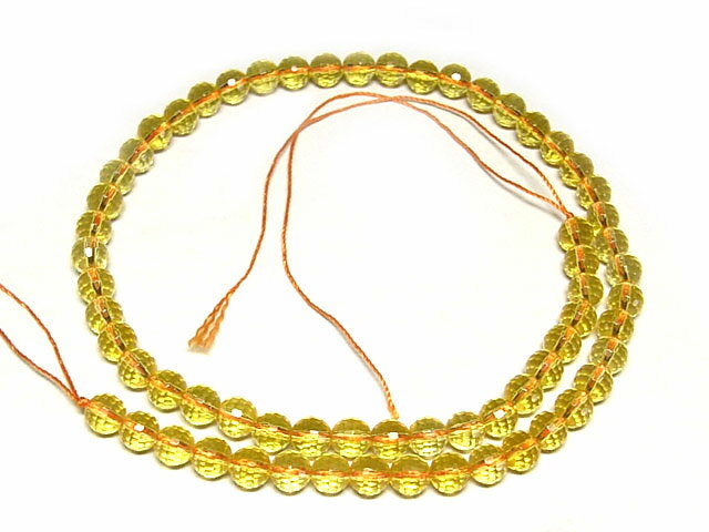 シトリン ラウンド96面カット 約6mm 連販売(天然石) ビーズ　 黄水晶 イエロー パワーストーン アクセサリーパーツ ハンドメイド DIY