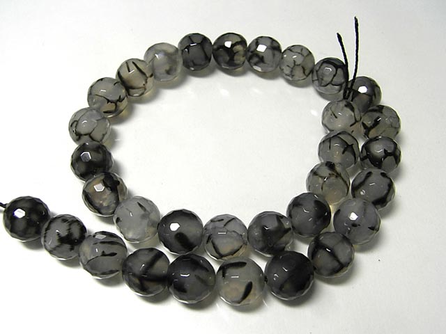 龍紋メノウ（グレー） ラウンドカット 連販売 約12mm(天然石クラック) ドラゴンアゲート 瑪瑙 パワーストーン ビーズ アクセサリーパーツ ハンドメイド DIY