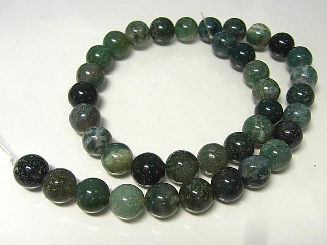 モスアゲート ラウンド 連販売 約10mm(天然石ビーズ) 瑪瑙 めのう アゲート パワーストーン アクセサリーパーツ ハンドメイド DIY