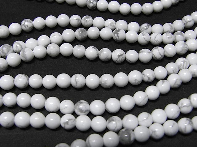 Genuine, Semi-Precious Stones - ハウライト ラウンド 連販売 約4mm(天然石ビーズ) パワーストーン 白 ホワイト アクセサリーパーツ ハンドメイド DIY