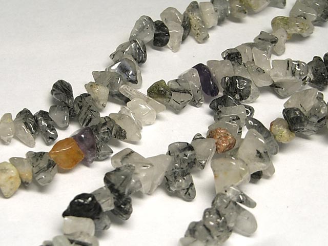 Genuine, Semi-Precious Stones - ブラックルチル 連 さざれ 全長約90cm(天然石ビーズ) パワーストーン アクセサリーパーツ ハンドメイド DIY