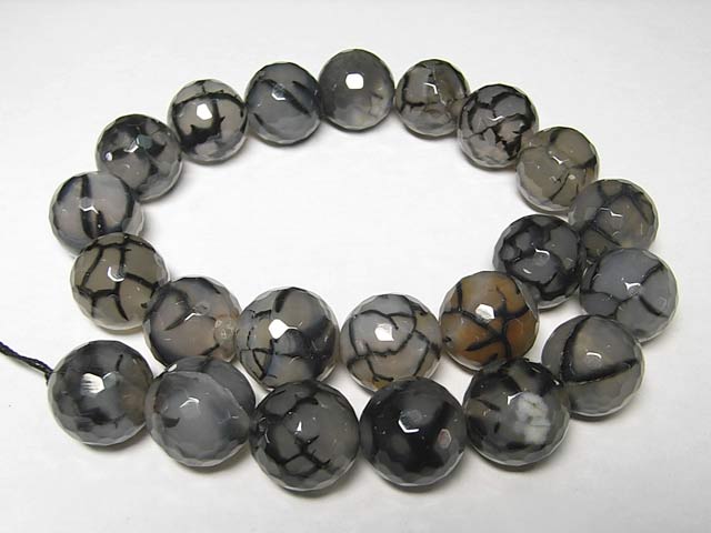 龍紋瑪瑙グレー 約18mm 【1粒販売】 パワーストーン ビーズ ラウンド96面カット型 (天然石加工) ドラゴンアゲート メノウ めのう アクセサリーパーツ ハンドメイド DIY