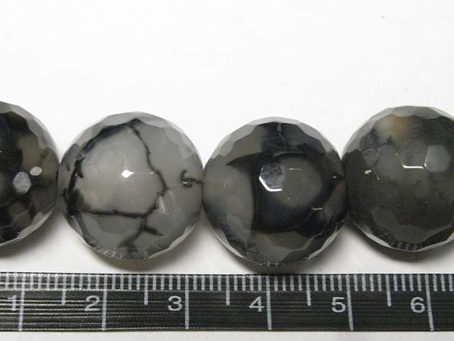 龍紋瑪瑙グレー 約18mm 【1粒販売】 パワーストーン ビーズ ラウンド96面カット型 (天然石加工) ドラゴンアゲート メノウ めのう アクセサリーパーツ ハンドメイド DIY