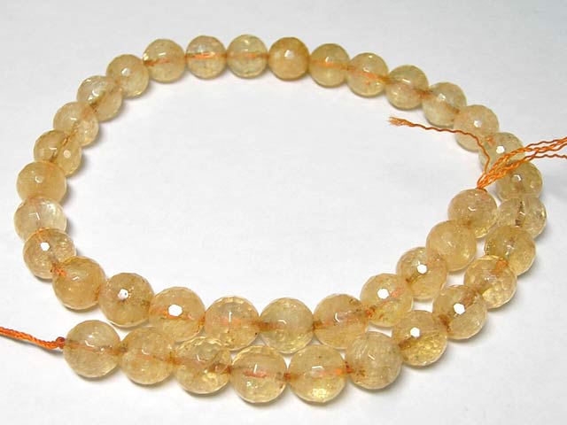 シトリン ラウンドカット インクルージョン 連販売 約10mm(天然石多面カット） ビーズ　 黄水晶 イエロー パワーストーン アクセサリーパーツ ハンドメイド DIY