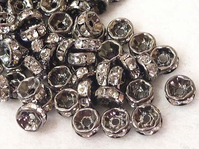 ロンデル　 平型タイプ ガンメタ 約6mm(約50個セット) 平ロンデル ラインストーン スペーサー アクセサ..