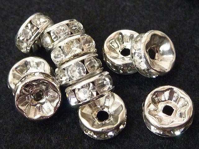 ロンデル　 平型タイプ ロジウム 約8mm(約50個セット) 平ロンデル ラインストーン スペーサー アクセサリーパーツ ハンドメイド DIY